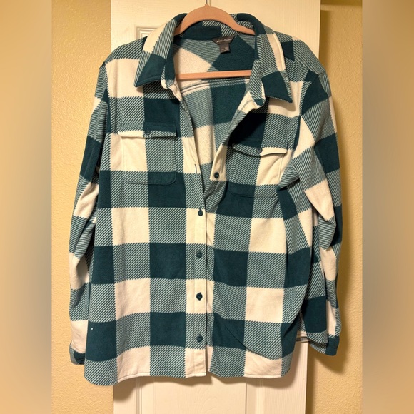 Eddie Bauer women’s green fleece flannel XXL - Picture 1 of 10